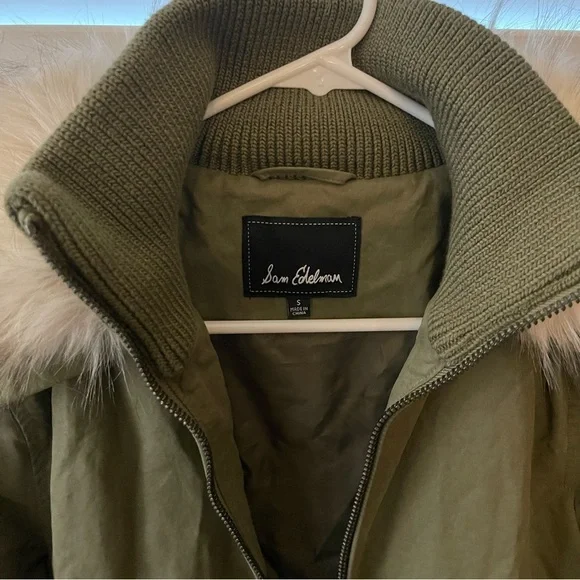 Sam Edelman Green Utility Jacket with Fur-Trimmed Hood - Picture 6 of 11
